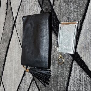 A NEW DAY BLK FAUX-LEATHER BAG & MERONA SILVER SHINE MINI KEYCHAIN CARD WALLET